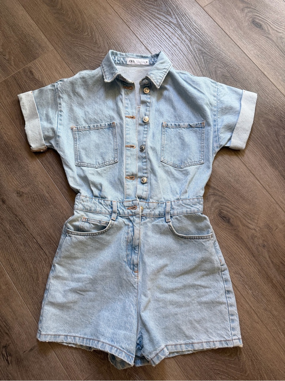 ZARA Denim Short Sleeve Romper XS